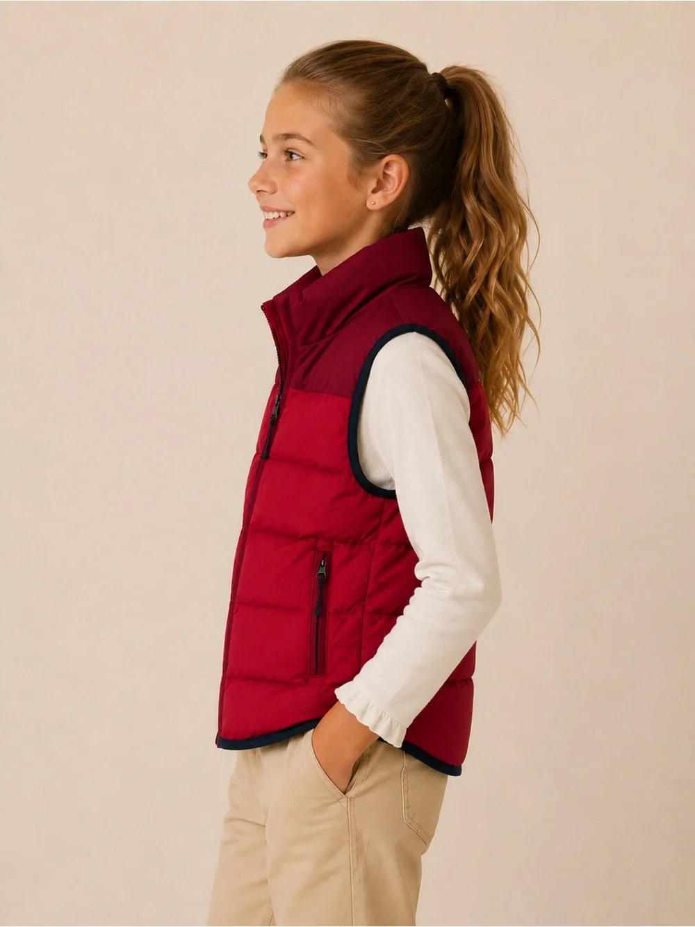 NWT Gap Kids Youth Red/Burgundy Colorblock Quilted Puffer Zip Vest Unisex
